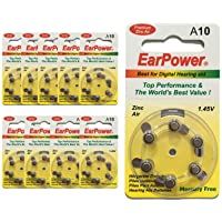Pilas de Audífono EarPower Tamaño 10 Amarillo | Para Aparato Auditivo | Pack de 60 Unidades